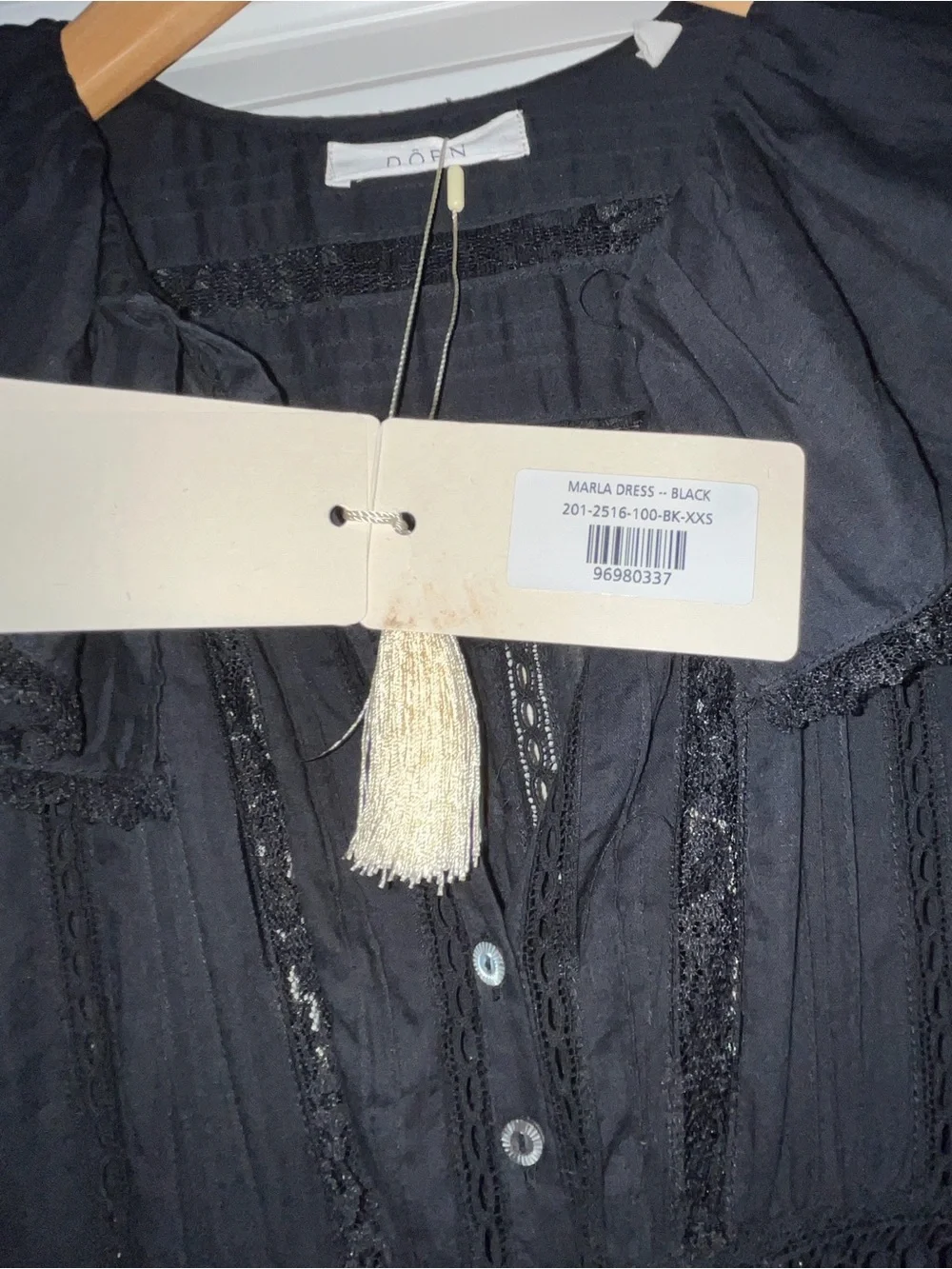 NWT XXS DÔEN Black Marla Dress